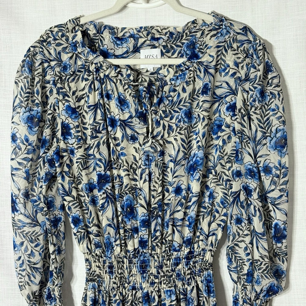 Misa Los Angeles Blue Floral Tiered Long Sleeve Maxi Dress - Picture 4 of 9